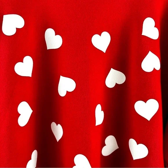 ❤️ Heart Print Sweatshirt Women's XL Red White Maximalist Dopamine Love‎ - Picture 12 of 16